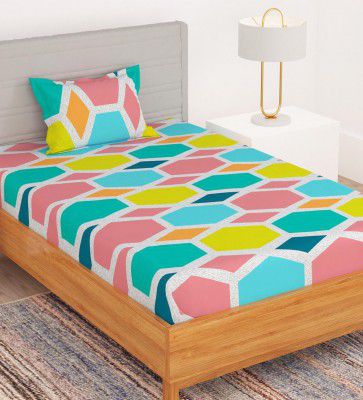 Bedspun Multicolor Geometric 180 TC Microfiber 1 Single Bedsheet with 1 Pillow Cover