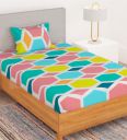 Bedspun Multicolor Geometric 180 TC Microfiber 1 Single Bedsheet with 1 Pillow Cover...