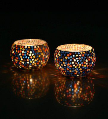 Multicolor Glass & Votive Pravara Light Holders (Pack Of 2)