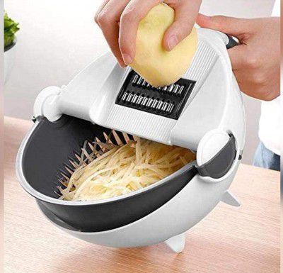 Multifunction Vegetable Cutter 7 in 1 Adjustable Cutter with Drain Wet Basket Kitchen Shredder Chopper and 7 Different Cutter Kitchen Tool (Pack of 1)