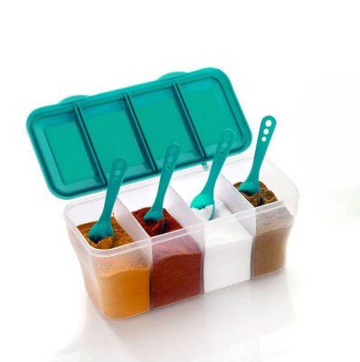 Multipurpose Plastic Storage Box and Organiser for Home 1800 Ml with 4 Spoons (Pista)