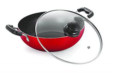 MUMMA LIFE Non-Stick Kadhai with Glass Lid (26 cm, Hammertone Finish, 3 Coat, 3mm Thickness), Aluminium