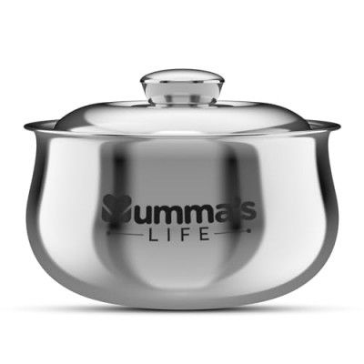 Mumma's LIFE Double Wall Belly Casserole with Steel Lid | Stainless Steel Solid Casserole | Hot Pot Stainless Steel Casserole with Steel Lid (Silver, 1500ML)