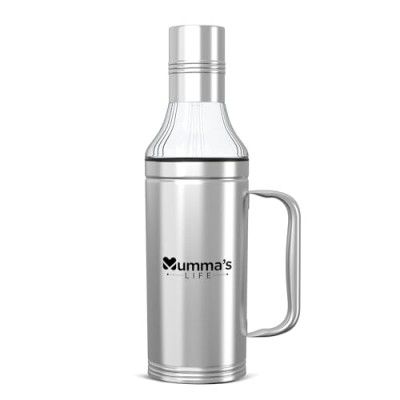 Mumma's LIFE Stainless Steel Oil Dispenser Bottle with Lid and Cap (Silver | 750ml)