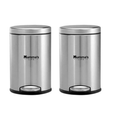 Mumma's LIFE Stainless Steel Plain Pedal Bin with Plastic Bucket And Lid