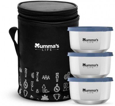 Mummas LIFE Stainless Steel Single Wall 3 Containers Lunch Box with Lid (840 ML) Black 3 Containers Lunch Box  (840 ml, Thermoware)