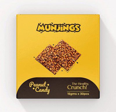 MUNJINGS® Peanut Candy Bar, Healthy & Crunchy Snack, No Added Preservatives & Colour, Made with Jaggery, Chikki (Pack of 30, 15g Each)