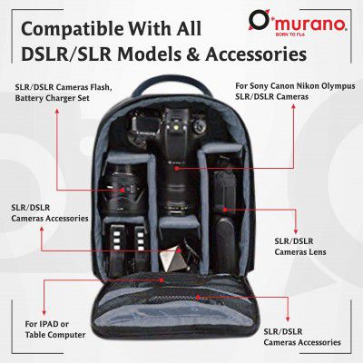 Murano Pixelron Camera Backpack for SLR/DSLR Camera, Waterproof, Lightweight Backpack With Rain Cover, Leans Accessories Carry Case for All DSLR Cameras-Made In India-Black