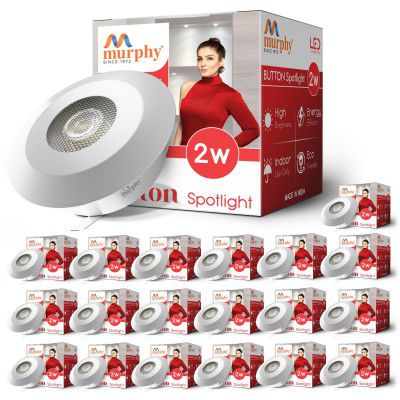 Murphy Polycarbonate 2W LED Button Spot Lights | Pack of 20 | Warm White | Premium Mood Lighting for Home & Office