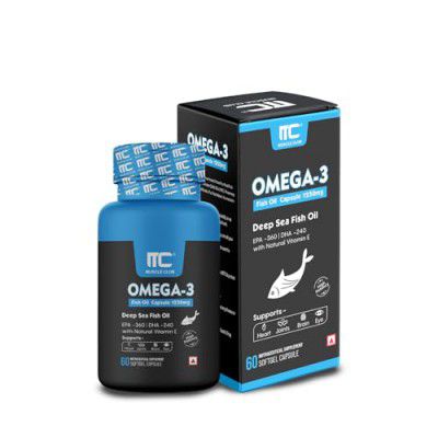 Muscle Club Omega-3 Fish Oil Capsules 1250mg - Deep Sea Fish Oil with EPA 360mg & DHA 240mg, Natural Vitamin E, High Potency, 60 Softgels