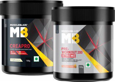 MUSCLEBLAZE CreaPRO Creatine with Creapure Powder from Germany & Pre Workout 200 Xtreme Creatine  (200 g, Unflavoured + Fruit Punch)