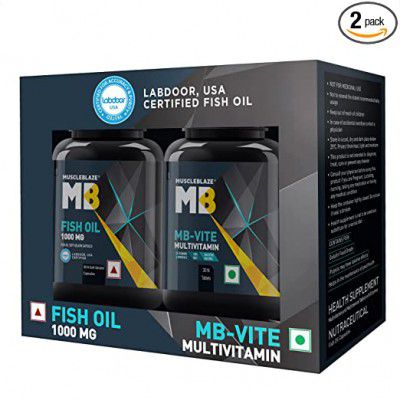 MuscleBlaze MB-Vite Multivitamin with Immunity Boosters, 30 Tablets with Omega 3 Fish Oil 1000 mg, India’s Only Labdoor USA Certified for Purity & Accuracy, 30 Fish Oil Capsules (Combo Pack)