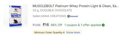MUSCLEBOLT Platinum Whey Protein Light & Clean, Easy to Digest, Lab Tested 1 Serving 33g Whey Protein  (33 g, DOOUBLE CHOCOLATE)