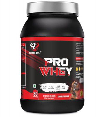 MUSCLEBOLT Pro Whey Protein (1Kg / 2.2 lbs Chocolate Fudge 30 Serving) with 24g Protein, 5.2g BCAA | Muscle Growth |Muscle Recovery| Easy Digestion |4.1g Glutamine for Increase strength & Performance