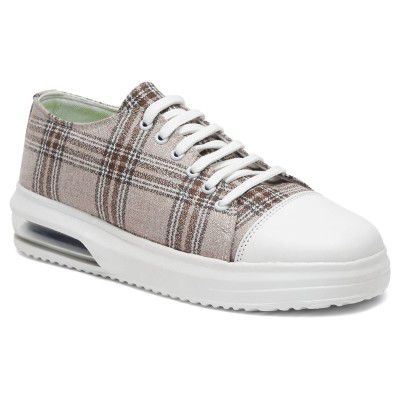 MUTAQINOTI Beige Men's Canvas Sneakers Lightweight Cushion Style Checkered Shoes for Boys Ideal for Running Walking Office Dancing (SNKPPBG)