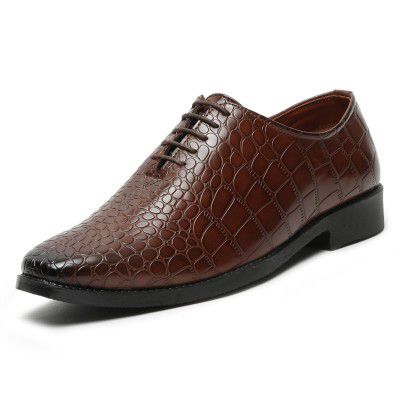 MUTAQINOTI Men's Luxury Leather Shoe with Laces Textured Derby British Style Formal Shoes Officewear Slipons for Men (TXSN)