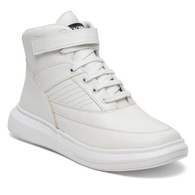 MUTAQINOTI Men's Sneaker Casual Style High Top Vegan Leather Shoes for Boys Ideal for Running Walking College Dancing (Snow White) (SNKFSWH)