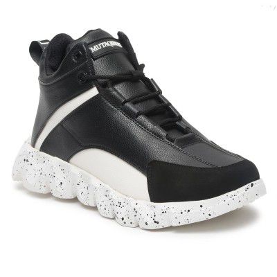 MUTAQINOTI Men's Sneaker Casual Style High Top Vegan Leather Shoes for Boys Ideal for Running Walking College Dancing (British Black) (SNKCPJB)