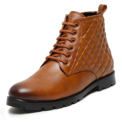 MUTAQINOTI Men's Vegan Leather Shoe Thick Sole Handcrafted Casual Chuka Boots Cushion Style Shoes Officewear Lace up (MQPSCSCKTN)
