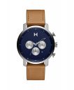 MVMT Chrono Qtz Fashion Analog Chrono Blue Round Dial Men's Watch, Brown Leather Material, Brown Band - 28000288-D...