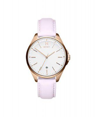 MVMT Coronada Qtz Basic Analog Calendar White Round Dial Women's Watch, Rose Leather Material, Rose Band - 28000021-D