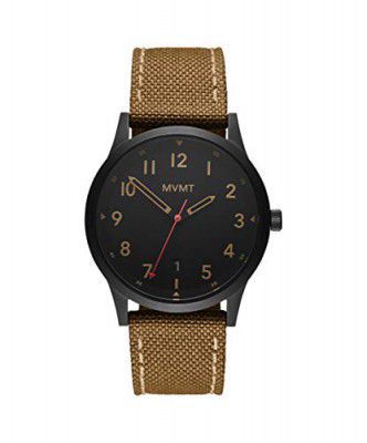 MVMT Field Qtz Basic Calendar Black Round Dial Men's Analog Watch|Khaki Canvas Material|Khaki Color Band - 28000017-D