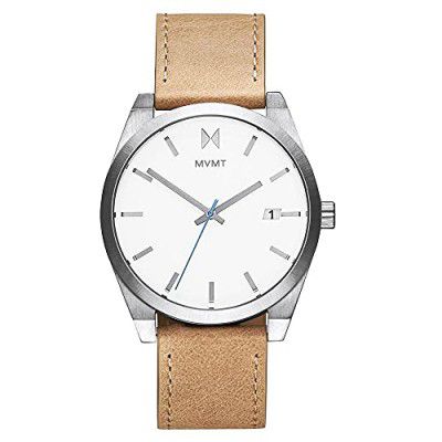 MVMT Mens Analog Silver Dial Brown Band Leather Watch
