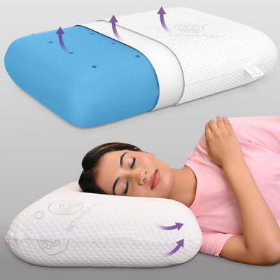 MY ARMOR Ventilated Cooling Gel Memory Foam Pillow, Orthopedic Cushion for Sleeping & Neck Pain Relief, Extra-Thick King Size Pillow (23.5x15.5x5.5 Inches) White