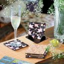 My Creative Hut Set of 6 Beautiful Wooden Tea Coasters with Stand Designer Quality Coaster Set for Tea Cups, Coffee Mugs and Glasses (Black Flower)...