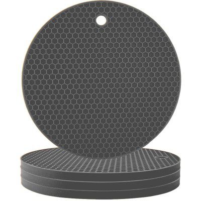 My Creative Hut Silicone Coasters 4" Inches Set Drink Coasters (Round Grey, 6.00)