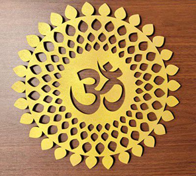 My Dream Carts Golden Om Round Decorative Wall Art Mdf Wooden Om Chakra For Temple