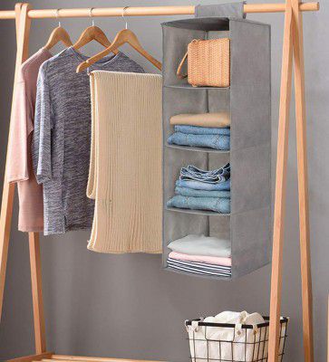 My gift booth Grey Solid Plastic Foldable Hanging Cloth Organiser With 4 Shelves