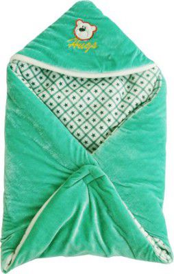 My New Born Cartoon Crib Hooded Baby Blanket for AC Room (Polyester, Green)