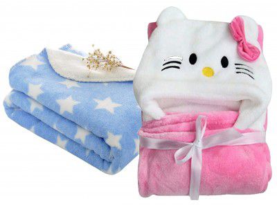MY NEWBORN Baby Blanket and Wrapper with Shawl- Combo of 2 Pcs.