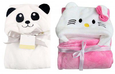 MY NEWBORN Baby Blanket Wrappers Bath Towel Robe (Katty and Panda; 0-3 Months) -Set of 2 Pc