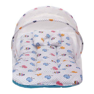 My Newborn Baby Cotton Bedding Set with Mosquito Net (ApplePrint-Blue)