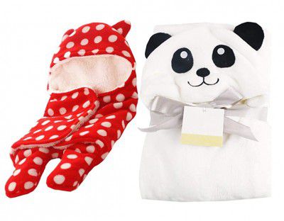 MY NEWBORN Baby Soft Flannel Blanket Cum Wrapper (Panda-RedSheet)
