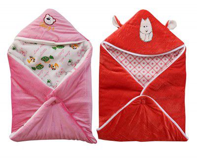 MY NEWBORN Baby Wrapper Blanket with Hood-Combo of 2 Pcs