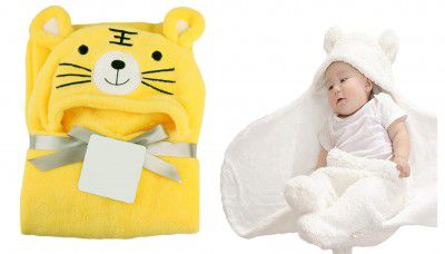 MY NEWBORN Double Layer Baby Blanket Baby Wrapper Baby Bedding Baby Sleeping Bag Useful in All Seasons-Pack of 2 (Yellow-White), One Size (C2-Tiger-LONIwhite) (284.0mm L X 203.0mm W)