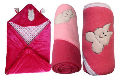 My NewBorn Premium Multi Purpose Baby Blanket Cum Baby Wrap-Pack of 3 (66.0cm L X 66.0cm W)