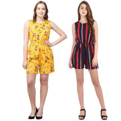 My Swag Women's Combo Printed regular Short Jumpsuit Pack of 2