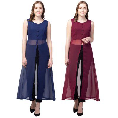 My Swag Women's Solid Georgette Combo A-line Maxi Dress Pack of 2
