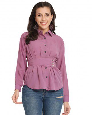 My Swag Women's Solid Regular Fit Button Down Shirt (TOP-147_Magenta
