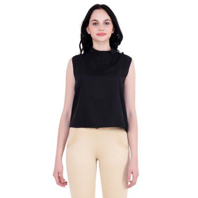 My Swag Women's Solid Regular Fit Fashion Vest (TOP-120_Black