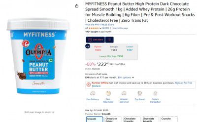 MYFITNESS Peanut Butter High Protein Dark Chocolate Spread Smooth 1kg | Added Whey Protein | 26g Protein for Muscle Building | 6g Fiber | Pre & Post-Workout Snacks | Cholesterol Free | Zero Trans Fat