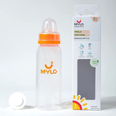 Mylo Essentials Feels Natural Baby Feeding Bottle (Zesty Orange, 250ml)
