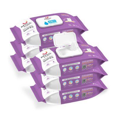 Mylo Gentle Baby Wipes with Lid (72 Wipes x 6 Pack - 432 Water Wipes) 