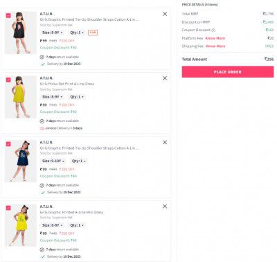 Myntra : Add Any 4 Kids Clothing & Get Extra 40% Off