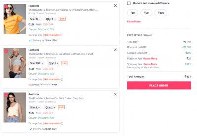 Myntra : Buy 3 & Save Extra 40% + 8% Off | For Women's Clothing