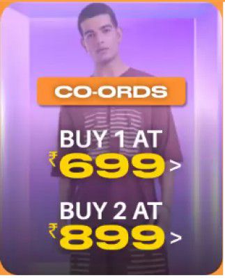 Myntra Double Discount |Men's Co Ords , Buy 2 at ₹899 + Up to extra 20% OFF